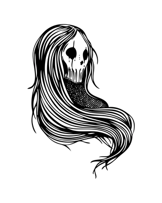 Vintage ghost woman portrait. Gothic tattoo design. Halloween hand-drawn vector illustration. Witch drawing. NOT AI generated